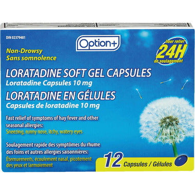 OPTION+ Loratadine Soft Gel Capsules 10mg, 12 capsules