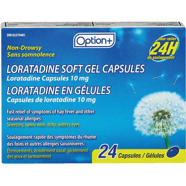 OPTION+ Loratadine Soft Gel Capsules 10mg, 24 capsules