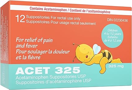 ACET Acetaminophen Suppository 325mg 12 Suppositories
