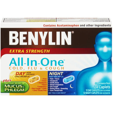 Benylin Extra Strength All-In-One Cold, Flu & Cough Day & Night 24 Caplets