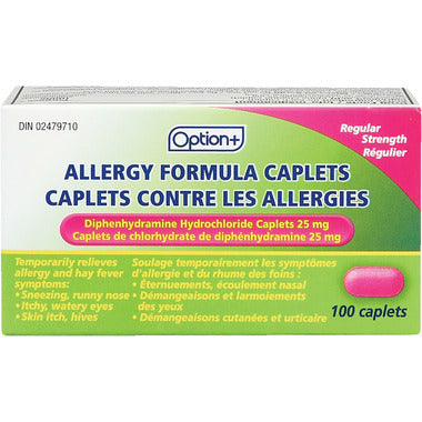 OPTION+ Allergy Formula Caplets Diphenhydramine 25mg, 100 caplets