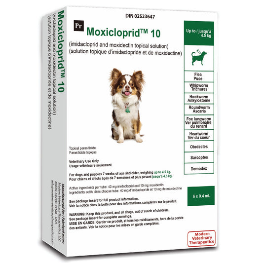 Moxicloprid topical solution for dogs Green/Vert < 4.5 kg,  6 x 0.4 ml