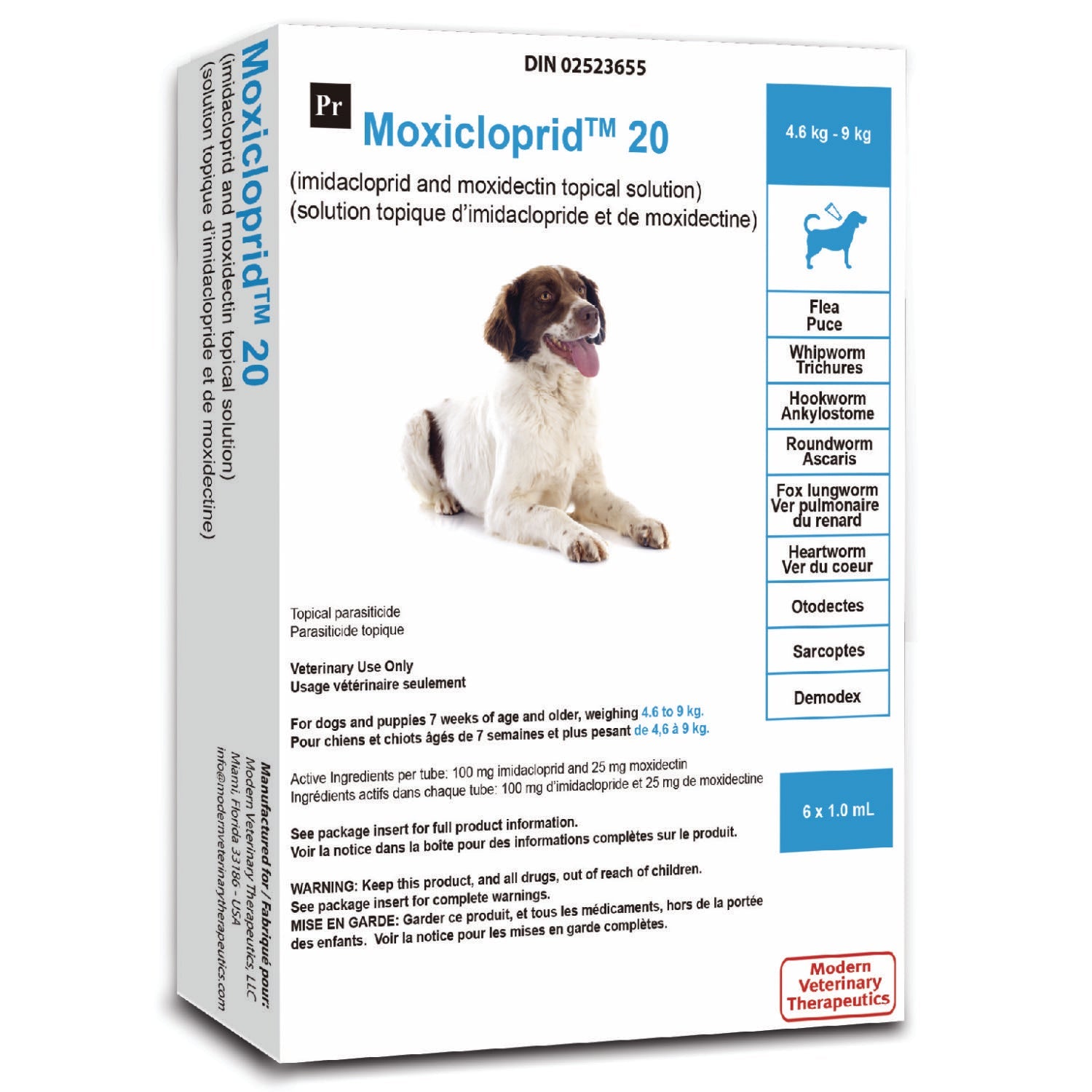 Moxicloprid topical solution for dogs Blue/Bleu 4.6 - 9 kg, 6 x 1.0 ml
