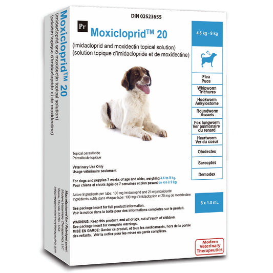 Moxicloprid topical solution for dogs Blue/Bleu 4.6 - 9 kg, 6 x 1.0 ml