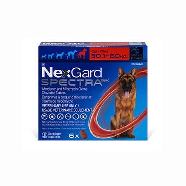 NexGard Spectra Red/Rouge 30.1 - 60 kg,  6 Chewable Tablets