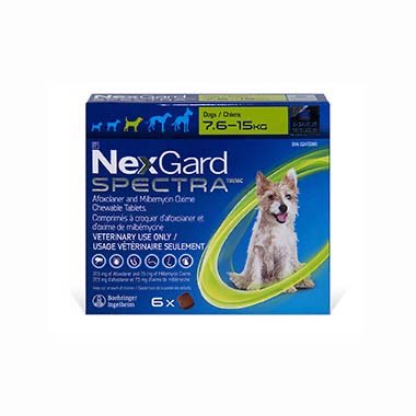 NexGard Spectra Green/Vert 7.6 - 15 kg,  6 Chewable Tablets