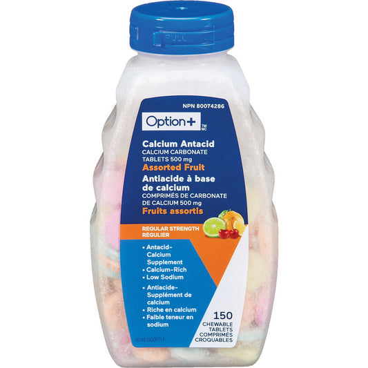 Option+ Calcium Antacid Assorted Fruit 150 Tabs
