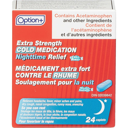 Option+ Extra Strength Cold Medication Nighttime Relief 24 Caplets