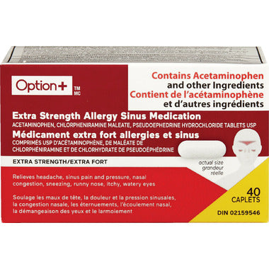 OPTION+ Extra Strength Allergy Sinus Medication, 40 tabs