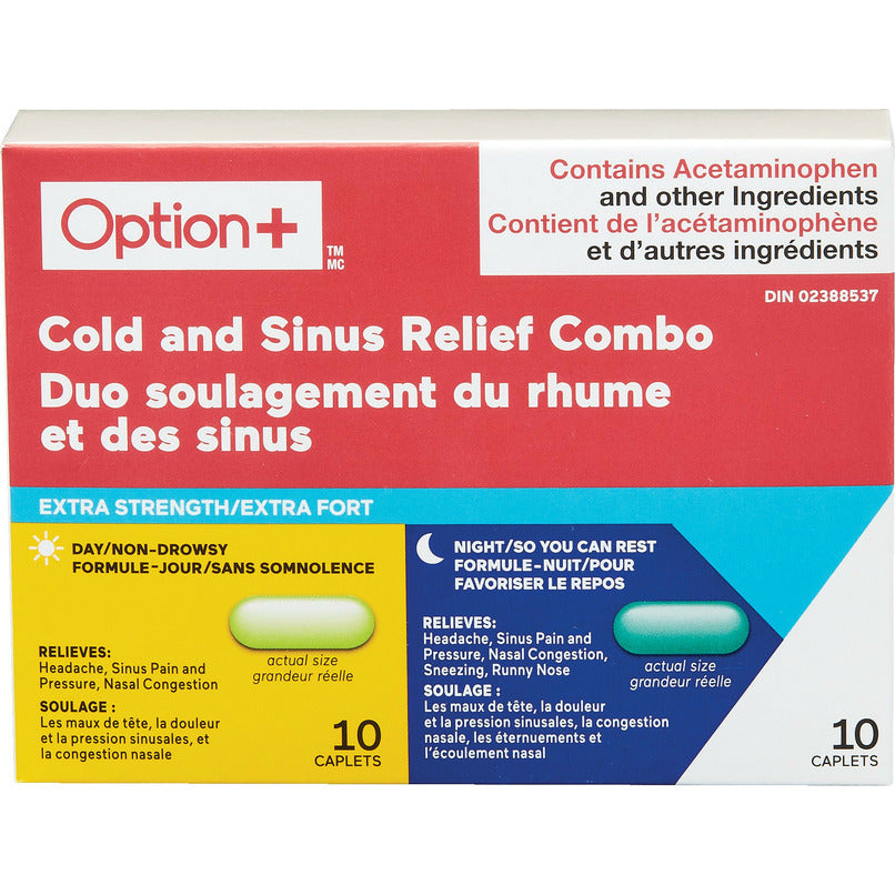 Option+ Extra Strength Cold and Sinus Relief Combo Pack 10+10 Caplets
