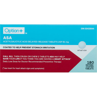 Option+ ASA Acetylsalicylic Acid Delayed-Release Tablets USP 81mg, 180 tabs