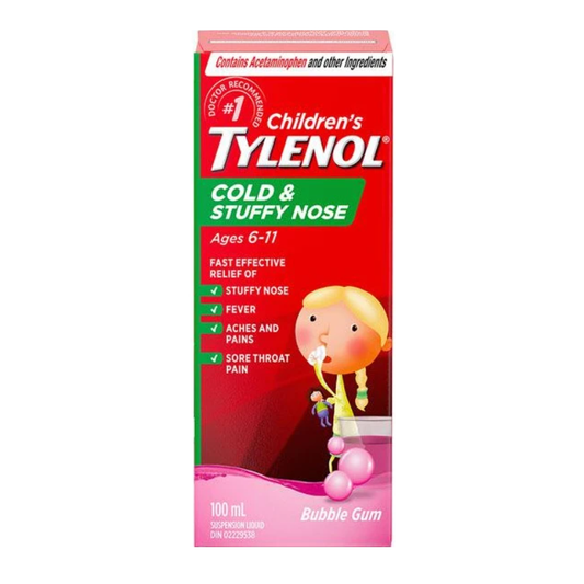 Tylenol Children's Cold & Stuffy Nose Suspension Liquid Bubble Gum 100 ml
