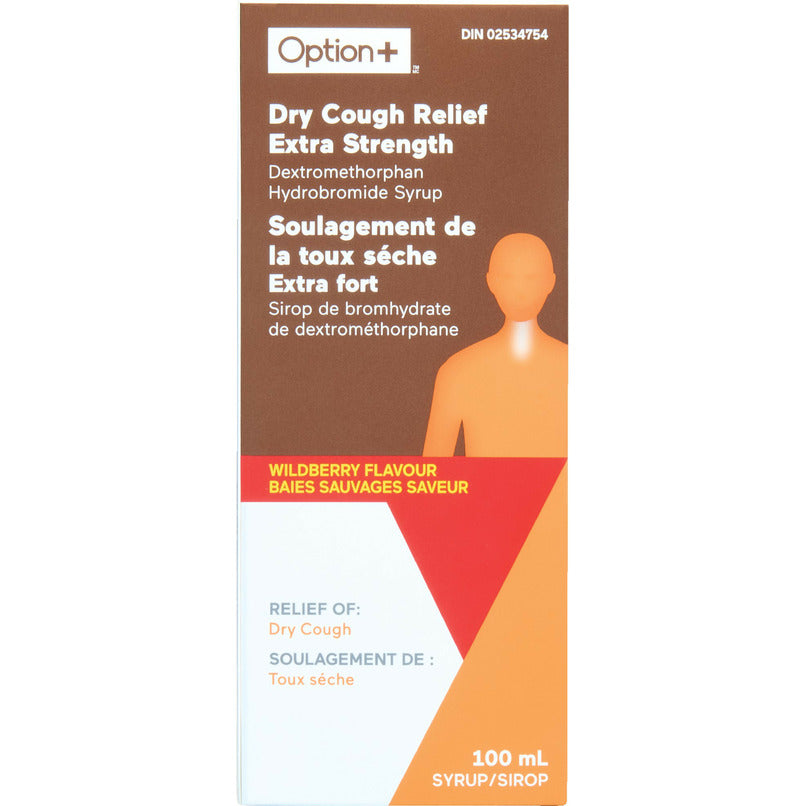 Option+ Dry Cough Relief Extra Strength Liquid Wildberry 100 ml