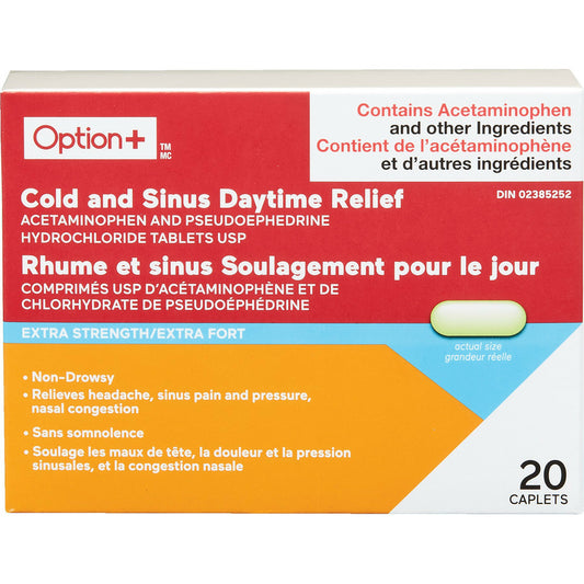 Option+ Extra Strength Cold and Sinus Daytime Relief 20 Caplets