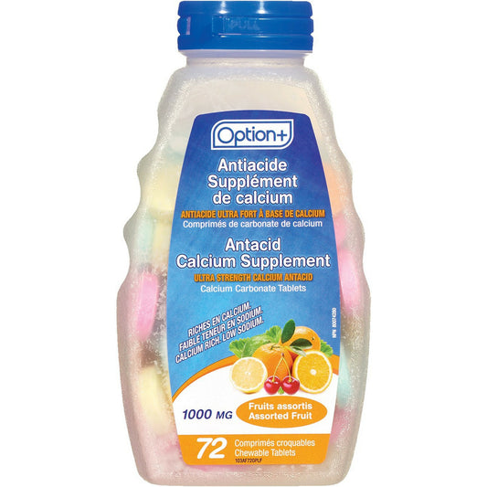 Option+ Calcium Ultra Strength Antacid Assorted Fruit 72 Tabs
