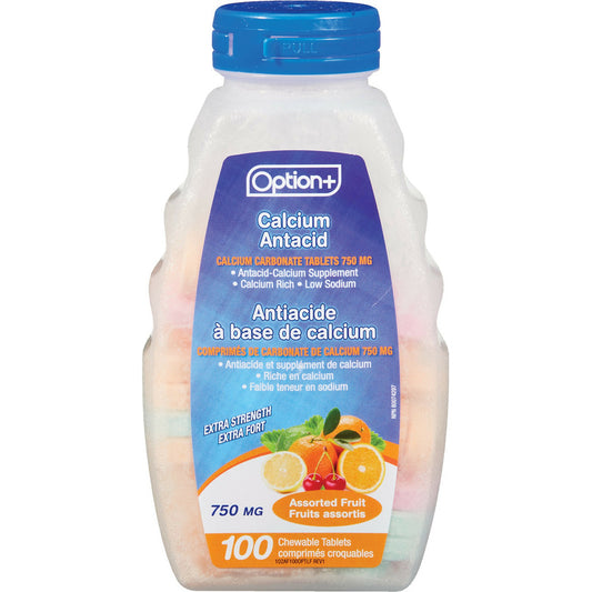 Option+ Extra Strength Calcium Antacid Assorted Fruit 100 Tabs