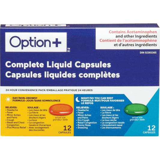 Option+ Complete Cough & Cold Liquid Capsules Combo Pack 12+12 Caps