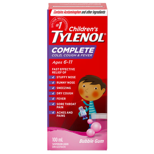 Tylenol Junior Strength Complete Cold, Cough & Fever Liquid Bubble Gum 100 ml
