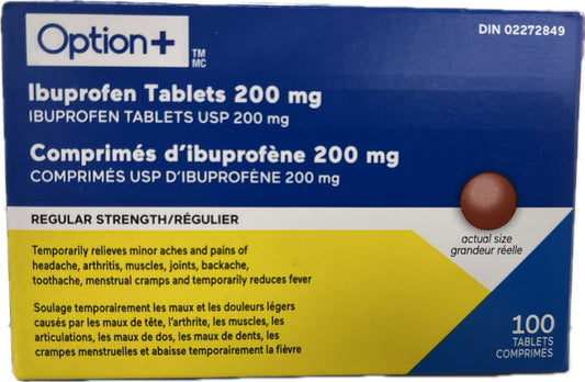 Option+ Ibuprofen Tablets 200mg Regular Strength 100 Tabs