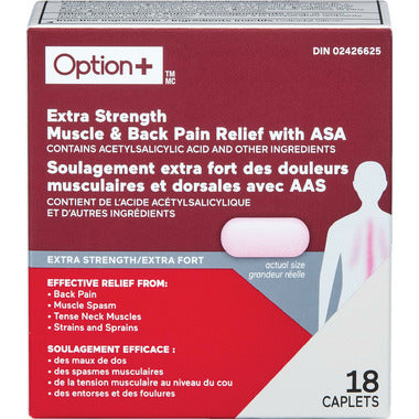 Option+ Extra Strength Muscle & Back Pain Relief with ASA 18 Caplets