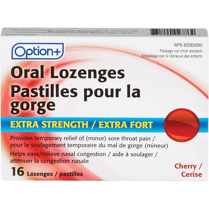 Option+ Oral Lozenges Extra Strength Cherry 16 Count