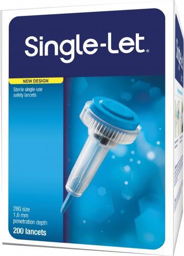 Single Let Sterile Single-Use Safety Lancets, 200 units